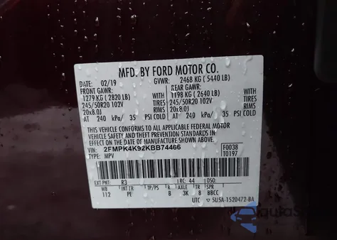 2019 Ford Edge Titanium из США, поврежденный, VIN 2FMPK4K92KBB74466